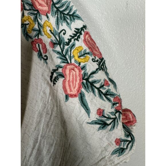 World Market Mira Ivory Floral Embroidered Kaftan Dress Flowy Boho Small Medium - Picture 7 of 8